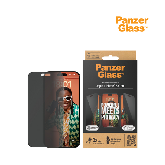 PanzerGlass Privacy Screen Protector for iPhone 15, 15 Plus, 15 Pro, and 15 Pro Max