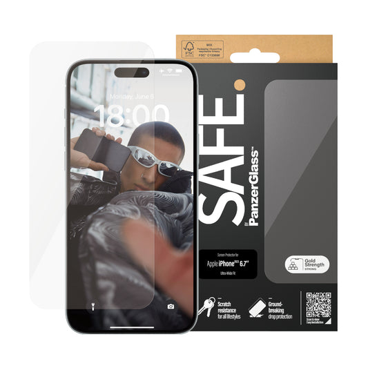 SAFE. Tempered Glass Screen Protector for iPhone 15, 15 Pro, and 15 Pro Max