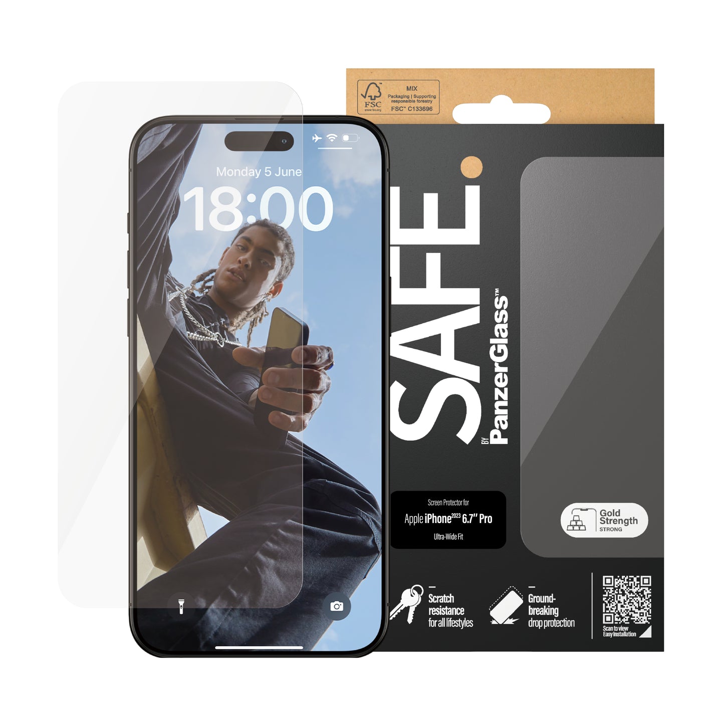 SAFE. Tempered Glass Screen Protector for iPhone 15, 15 Plus, 15 Pro, and 15 Pro Max